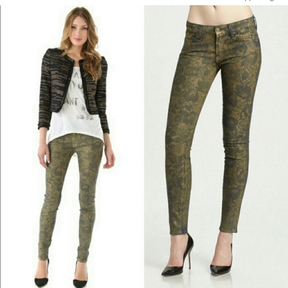 🎉 HP 🎉 7 for all Mankind Gold Foil Printed Skinny Jeans - Picture 3 of 16